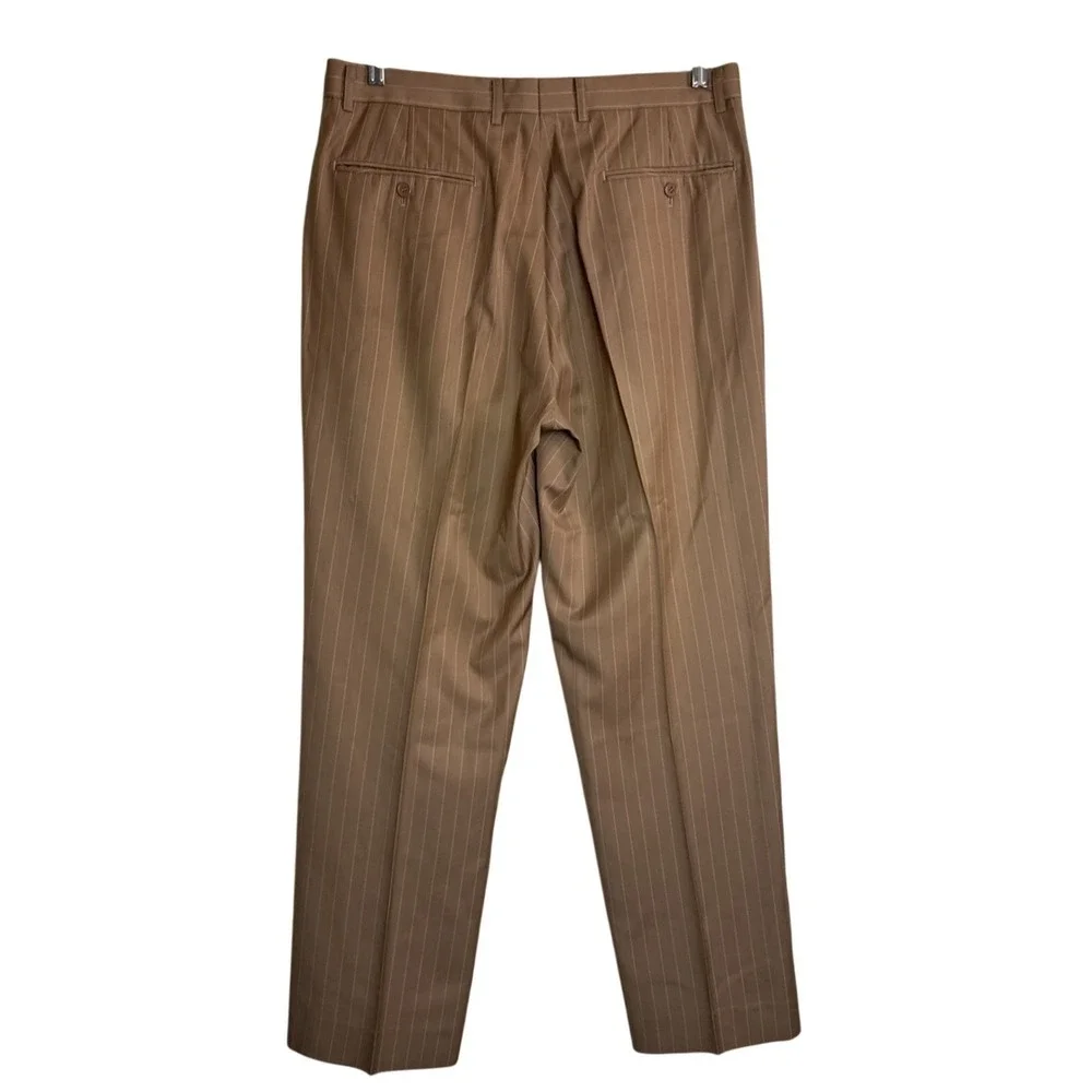 Jason Evans Mens 42L Pinstripe Suit 2 Piece Tan Brown 36L‎ Pants 4 Button Blazer